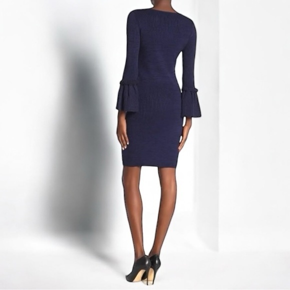 Navy Blend Classic Nina Leonard Sweater Dress with Flare Sleeves NWOT - Picture 2 of 7